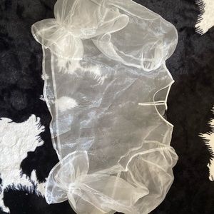 White sheer puffed sleeve crop, SMALL